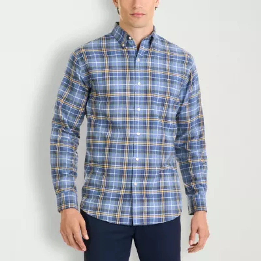 Van Heusen Weekend Twill Mens Classic Fit Long Sleeve Plaid Button-Down Shirt