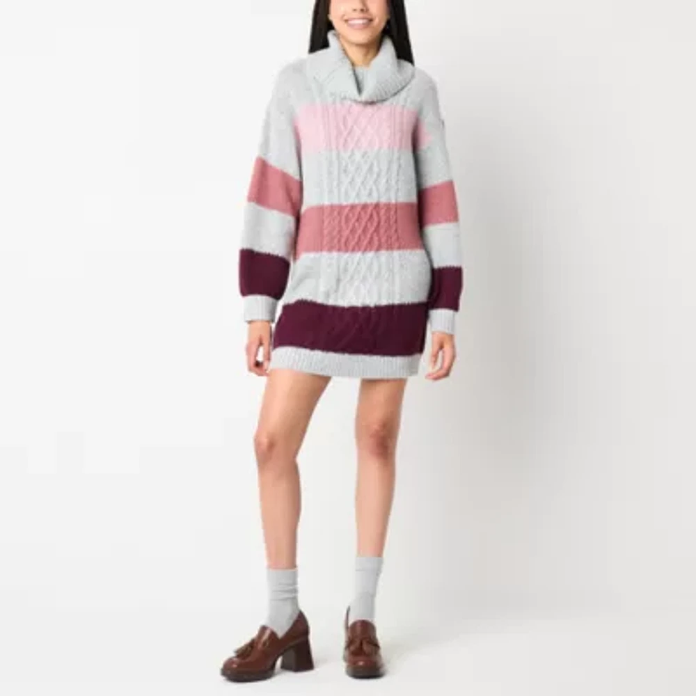 by&by Womens Long Sleeve Striped Sweater Dress Juniors