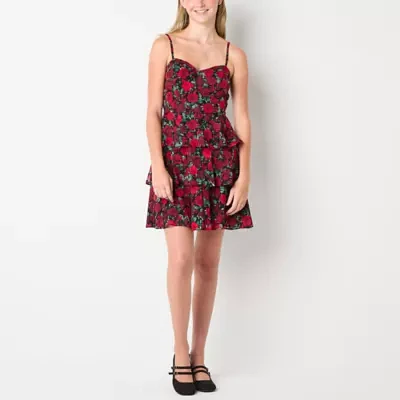 by&by Womens Sleeveless Floral Fit + Flare Dress Juniors