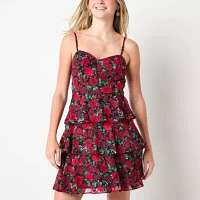 by&by Womens Sleeveless Floral Fit + Flare Dress Juniors