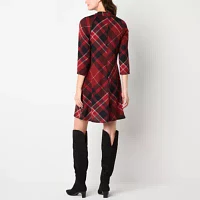 Jessica Howard Womens 3/4 Sleeve Plaid Shift Dress