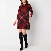 Jessica Howard Womens 3/4 Sleeve Plaid Shift Dress