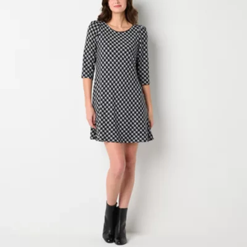 Jessica Howard Womens 3/4 Sleeve Plaid Shift Dress