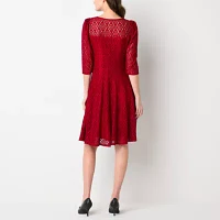 Rabbit Design Womens Short Sleeve Lace Fit + Flare Dress