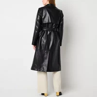 Worthington Womens Faux Leather Midweight Trench Coat