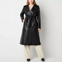 Worthington Womens Faux Leather Midweight Trench Coat