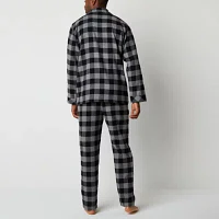 St. John's Bay Mens Flannel Long Sleeve 2-pc. Pant Pajama Set