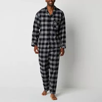 St. John's Bay Mens Flannel Long Sleeve 2-pc. Pant Pajama Set