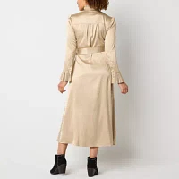 Ryegrass Womens Long Sleeve Midi A-Line Dress