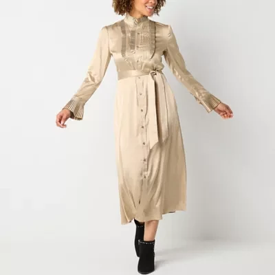 Ryegrass Womens Long Sleeve Midi A-Line Dress