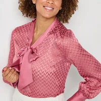 Worthington Womens V Neck Long Sleeve Blouse