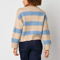 a.n.a Womens Crew Neck Long Sleeve Striped Pullover Sweater