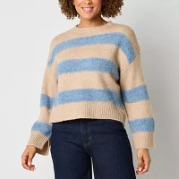 a.n.a Womens Crew Neck Long Sleeve Striped Pullover Sweater