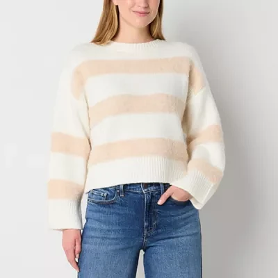 a.n.a Womens Crew Neck Long Sleeve Striped Pullover Sweater