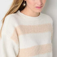 a.n.a Womens Crew Neck Long Sleeve Striped Pullover Sweater