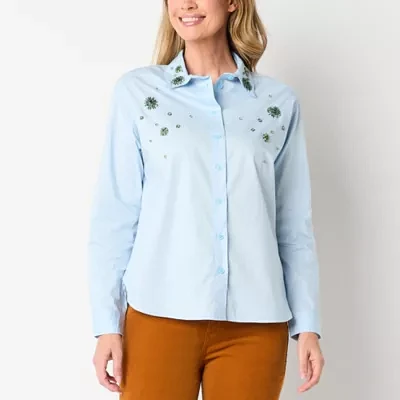 St. John's Bay Womens Long Sleeve Embellished Blouse