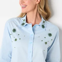 St. John's Bay Womens Long Sleeve Embellished Blouse