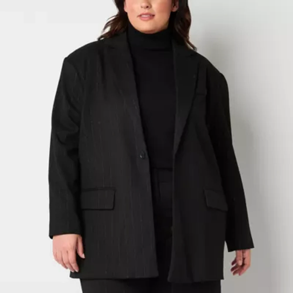 Worthington Plus Womens Pinstripe Blazer