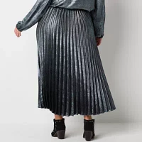 Ryegrass Womens Mid Rise Long Pleated Skirt Plus