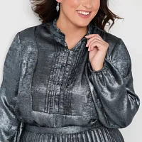 Ryegrass Womens Mock Neck Long Sleeve Blouse