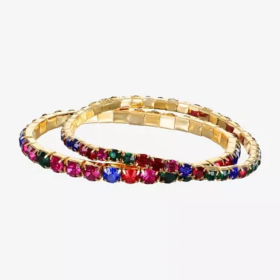 Bijoux Bar Delicates Gold Tone 2-pc. Glass Round Stretch Bracelet