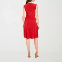 London Style Womens Sleeveless Fit + Flare Dress