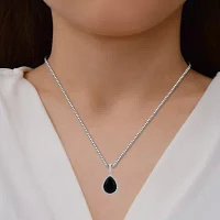 Womens Genuine Black Onyx Sterling Silver Pear Pendant Necklace