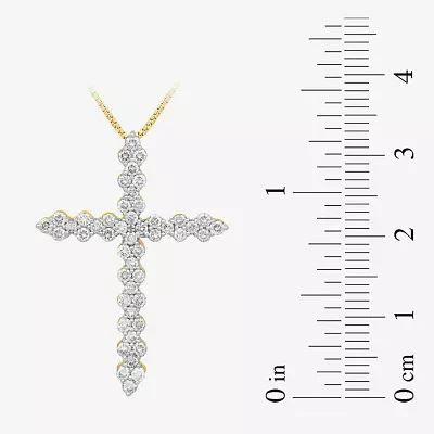 Womens 1 CT.T.W. (I1-I2/ J-K) Lab-Grown Diamond 10K Gold Cross Pendant Necklace