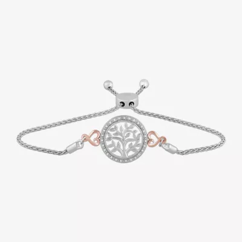 Hallmark Diamonds Tree Of Life Diamond Accent Natural White Diamond 14K Rose Gold Over Silver Heart Round Bolo Bracelet