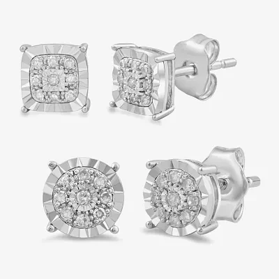 1/5 CT. Lab Grown White Diamond Sterling Silver Round 2 Pair Earring Set