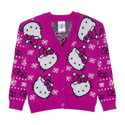 Little & Big Girls V Neck Long Sleeve Hello Kitty Cardigan