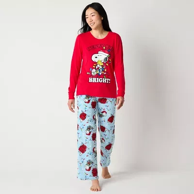 Womens Peanuts Snoopy Crew Neck Long Sleeve 2-pc. Matching Family Pant Pajama Set