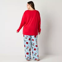 Womens Peanuts Snoopy Plus Crew Neck Long Sleeve 2-pc. Matching Family Pant Pajama Set