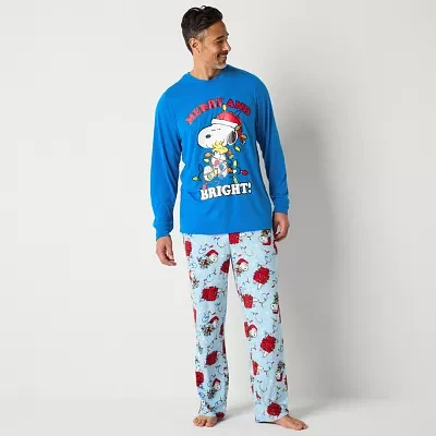 Mens Peanuts Snoopy Crew Neck Long Sleeve 2-pc. Matching Family Pant Pajama Set