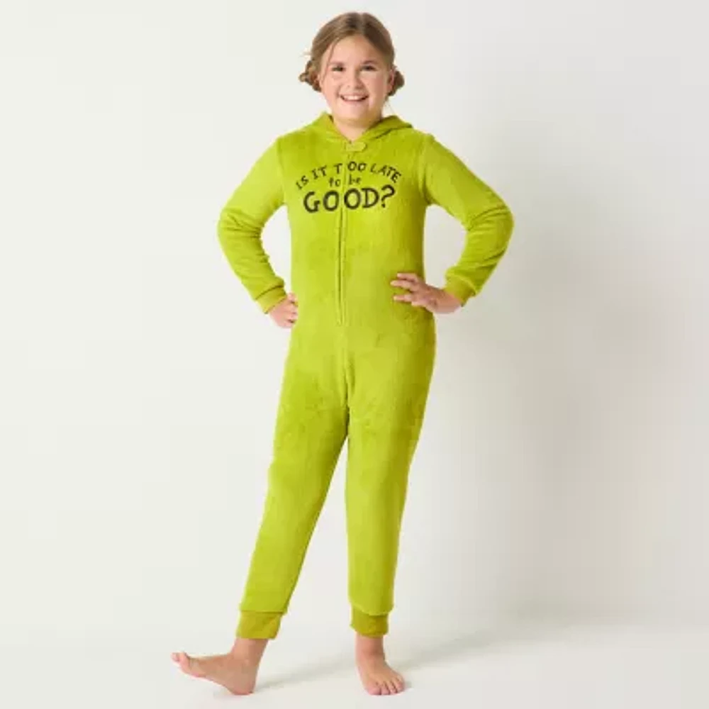 Big Unisex Dr. Seuss Grinch Fleece Long Sleeve Matching Family One Piece Pajama