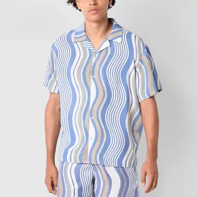 Arizona Mens Short Sleeve Striped Button-Down Shirt