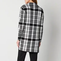 Black Label by Evan-Picone Plaid Womens Long Sleeve Open Front Cardigan