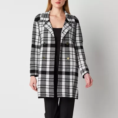 Black Label by Evan-Picone Plaid Womens Long Sleeve Open Front Cardigan