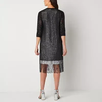 Perceptions Sequin Womens 3/4 Sleeve Shrug