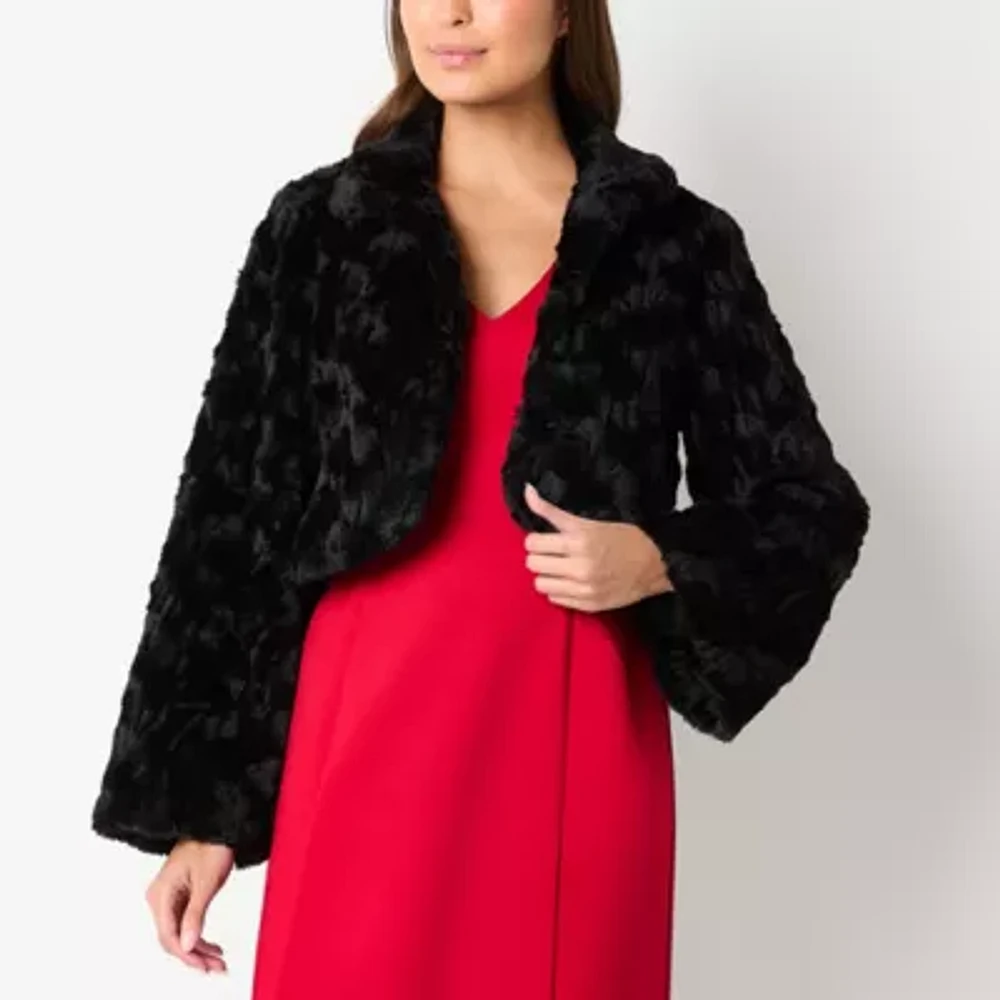 Perceptions Faux Fur Womens Long Sleeve Shrug