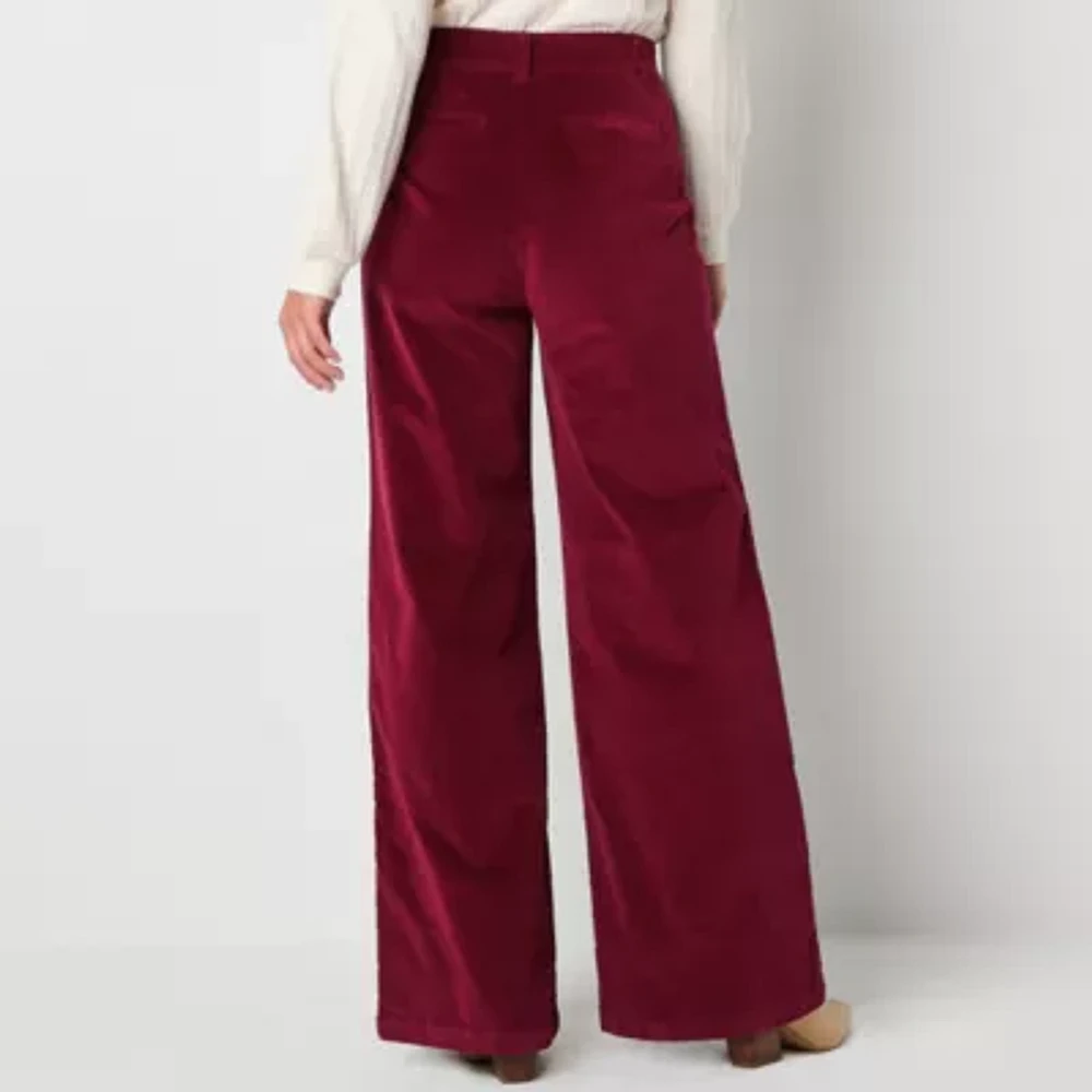 Liz Claiborne Womens High Rise Wide Leg Pull-On Pants