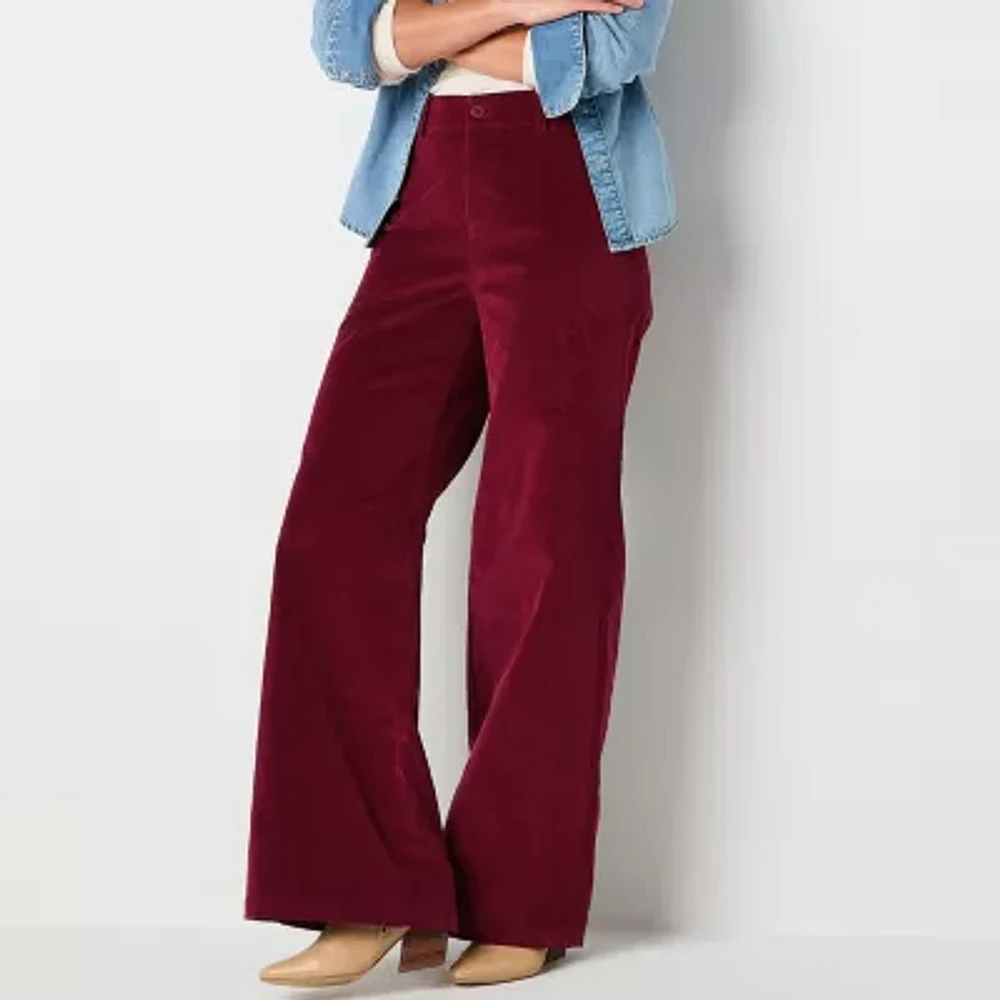 Liz Claiborne Womens High Rise Wide Leg Pull-On Pants