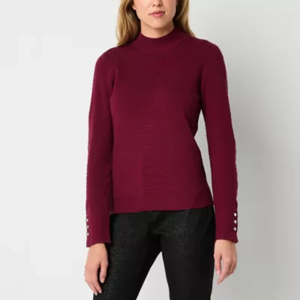 Liz Claiborne Womens Mock Neck Long Sleeve Pullover Sweater