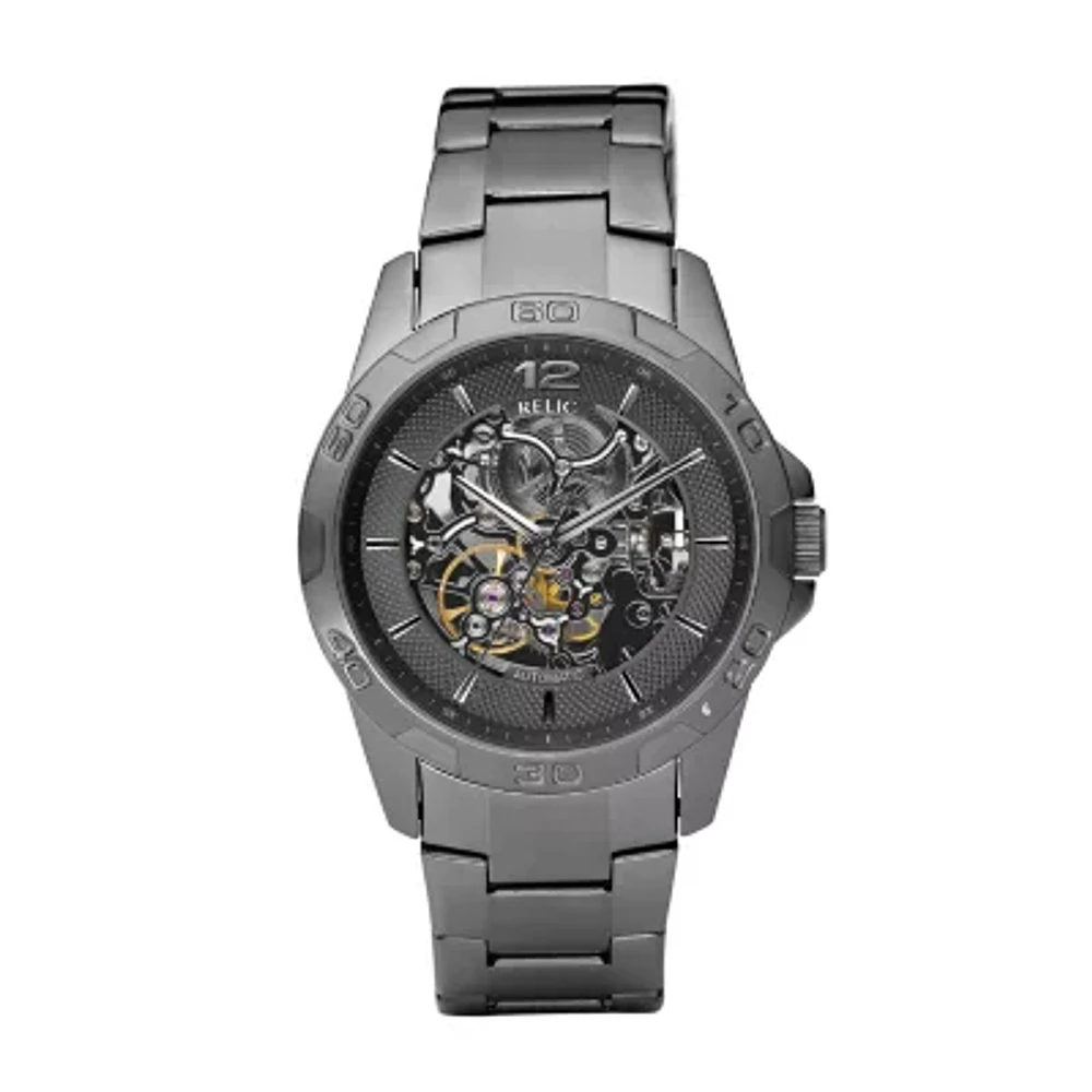 Relic® Mens Gunmetal Automatic Skeleton Watch ZR11853