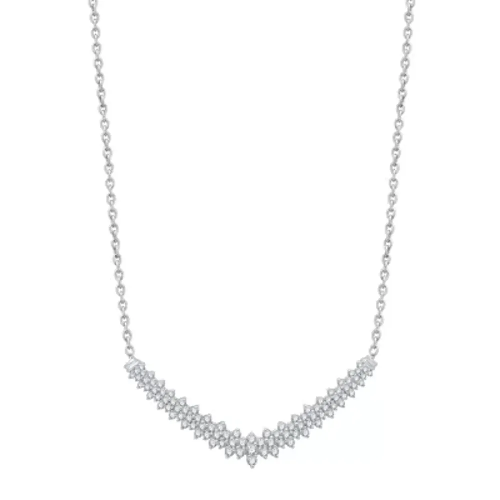 Womens 1 CT. T.W. Natural White Diamond 10K White Gold Chevron Necklaces