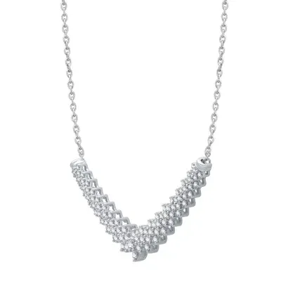 Womens 1 CT. T.W. Mined White Diamond 10K White Gold Chevron Necklaces