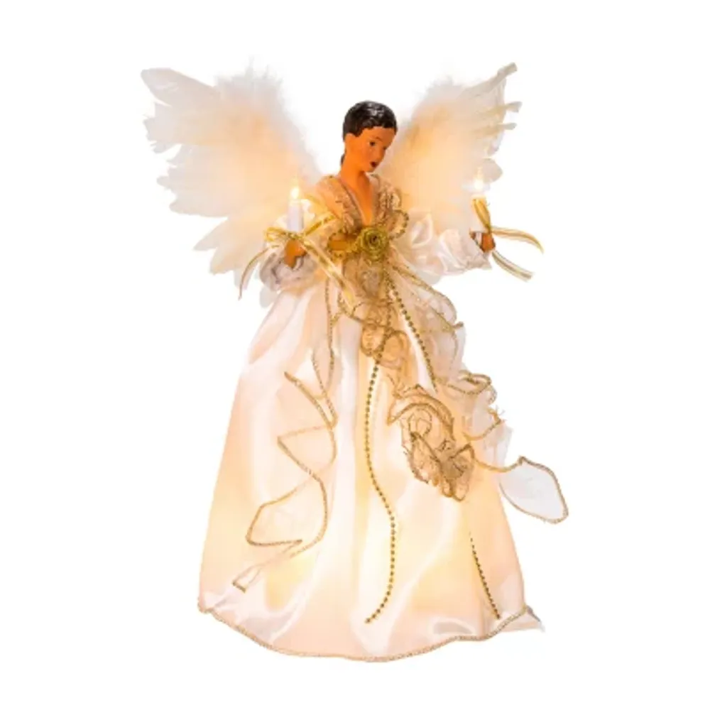 Kurt Adler 10-Light 12-Inch Ivory And Gold Black Angel Treetop Christmas Tree Topper