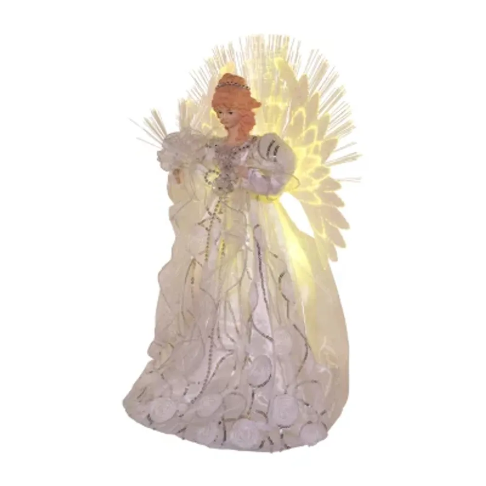 Kurt Adler 18-Inch White And Silver Fiber-Optic Led Angel Tree Topper