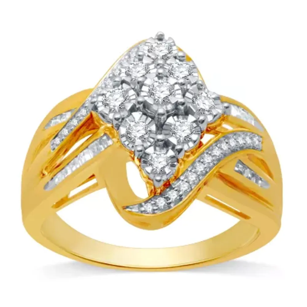 Womens 1/2 CT. T.W. Natural White Diamond 10K Gold Over Silver Cocktail Ring