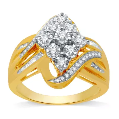 Womens 1/2 CT. T.W. Natural White Diamond 10K Gold Over Silver Cocktail Ring